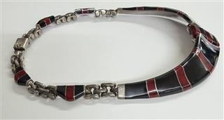 Vintage Taxco .950 Silver Inlay Choker Collar Neklace Made in Mexico 131.8G